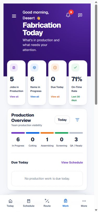 ScreenOps mobile Fabrication Today queue.